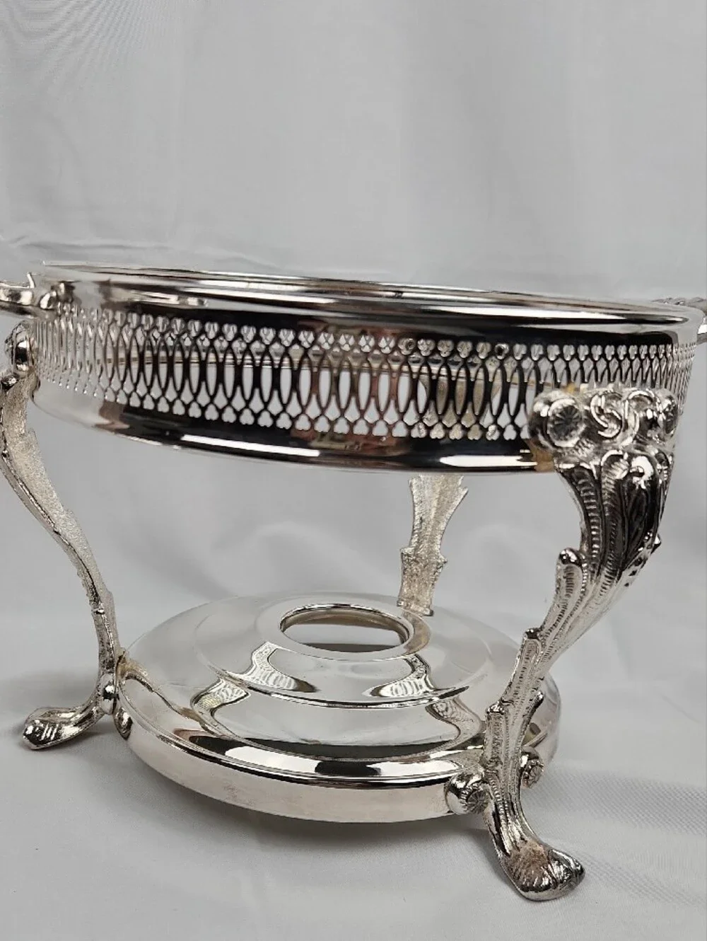 Vntg English Silver/Leonard Silverplated Chaffing Dish Anchor Hocking Glass Bowl